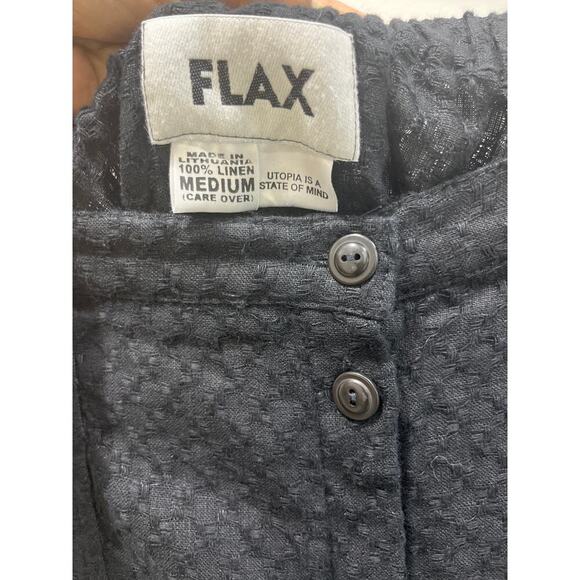 Flax 100% Linen Black Button Front Midi Skirt Sz M - Picture 3 of 5